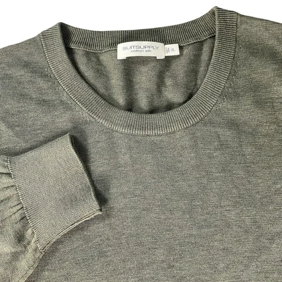 SuitSupply Sweater Mens XL Army Green Silk Cotton Knit Crew Neck Lightweight - Picture 1 of 8
